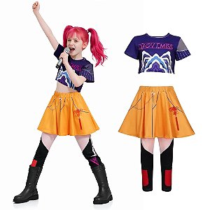 Fantasia Mira Huntrix Guerreiras K-Pop Infantil Menina Cosplay Demon Hunters Cropped + Legging Saia Festa Carnaval Bloquinho Halloween