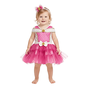 Fantasia Princesa Bela Aurora Bebê Vestido Rosa Princesinha Luxo Festa de Aniversário Presente Dia das Crianças Menina Baile Carnaval
