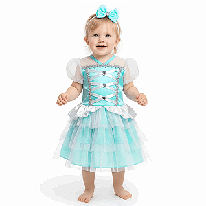 Fantasia Princesa Cinderela Bebê Vestido Azul Princesinha Luxo Festa de Aniversário Presente Dia das Crianças Menina Baile Carnaval