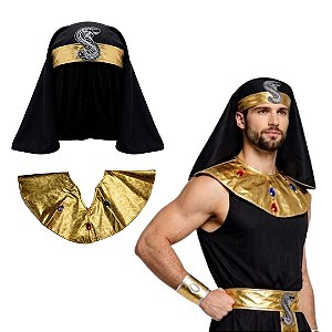 Kit de Acessórios Fantasia Faraó Cosplay Rei Egípcio Carnaval Halloween Macabro Dia das Bruxas Noites do Terror Zumbi Festa das Nações Tema Países