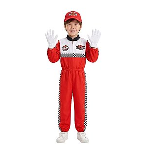Fantasia Piloto Fórmula 1 Infantil Roupa de Corrida Uniforme Profissões Masculinas Festa de Aniversario Bloquinho Carnaval