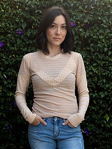 Blusa Feminina Rosê Com Pérolas