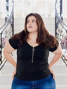 Blusa Plus Size Canelada Com Zíper