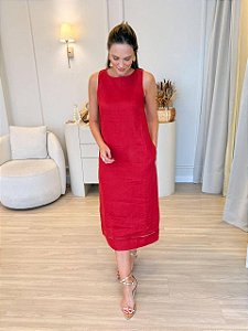 Vestido Midi Linho Barra Trabalhada