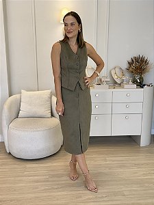 Saia Lapis Midi Suede