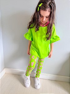 Conjunto Batinha Verde e rosa