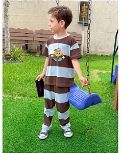 Conjunto listrado azul e marrom