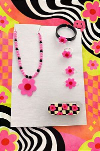 Kit Acessórios Xadrez flor pink