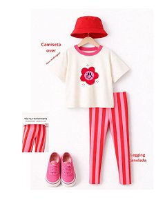 Conjunto Listrado Vermelho e rosa