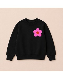 Kit moletom Preto flor pink