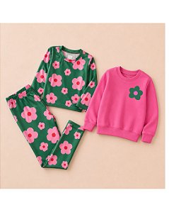 Kit moletom Rosa flor verde