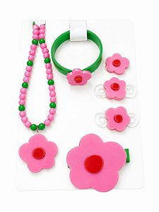 Kit acessórios verde e rosa