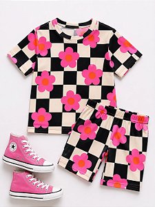Conjunto verão xadrez flor