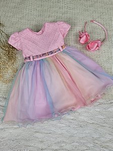 Vestido de Festa Infantil Colorido Arco Iris - Cod: 2186  (M)