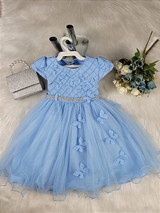 Vestido Festa Infantil Azul  Borboletas Jardim encantado  - Cod: 2187 ( 1/2 )
