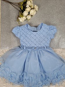 Vestido Festa Infantil Azul com Pérolas - Cod: 2263  (M)