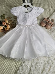 Vestido de Bebe Batizado Branco - Cod: 2248  (Tamanho G)