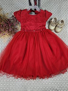 Vestido Infantil de Festa Vermelho apliques Borboletas - Cod 2200 - (1, 2 e 3)