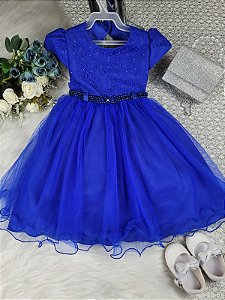 Vestido de Festa Infantil Azul Royal - Cod: 2351  ( 1 e 3)