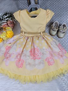Vestido de Festa Infantil Jardim Encantado Amarelo - Cod: 1999  ( 1 )