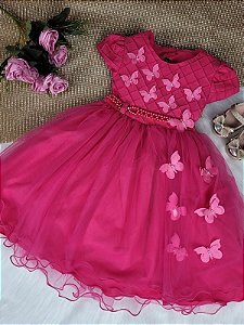 Vestido de Festa Infantil borboletas Pink  Cod: 2236   ( 2 )