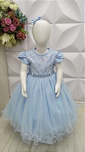 Vestido de Festa Menina Infantil Azul  ( 1 ao 3) Luxo  Cod: 2441
