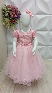 Vestido de Festa Infantil Rosa Luxo  ( 1 ao 3 )    Cod: 2406