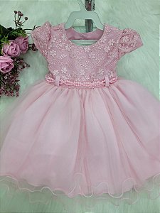 Vestido Festa Bebe Infantil Rosa Luxo  ( PMG )    Cod: 2399