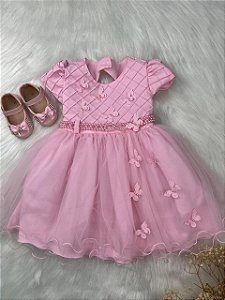 Vestido de Festa Infantil Rosa Menina - cod:  2367  (M e G)