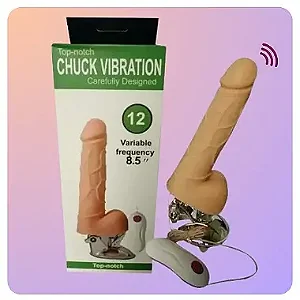 Pênis / Prótese em CyberSkin 20 x 5cm  com Ventosa | 12 Vibrações | Controle com Fio | Pilhas
