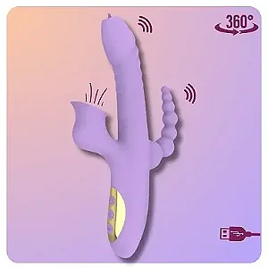 Vibrador Mag Triplo Rotativo Vai e Vem Com Estimulação Anal