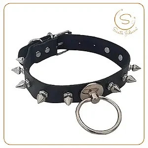 Coleira Gargantilha De Couro Spikes Premium