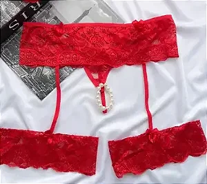 Calcinha Tailandesa Com Liga Rendada Vermelha