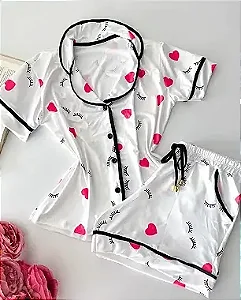 Pijama Americano Curto Cílios & Corações (Fluity)