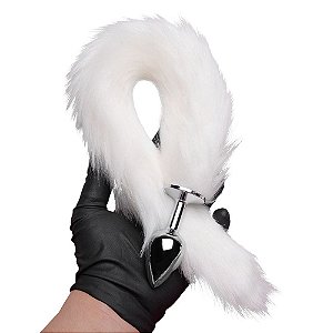 Plug Anal Rabo de Raposa Branco- Plug Tamanho P com Rabo 40cm