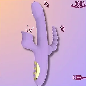 Vibrador Mag Triplo Rotativo Vai e Vem Com Estimulação Anal