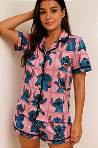 Pijama Americano Stitch Rosa