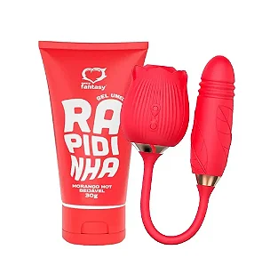 Duplinha com Lubrificante Íntimo Beijável Rapidinha e Sophie Vibrador Formato de Rosa
