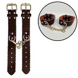 Algema com Corrente e Fivelas Couro Marrom
