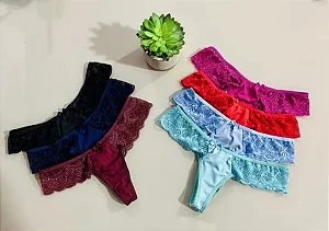 Calcinha Tanga em Microfibra com Renda - Leve 3 por 25,00