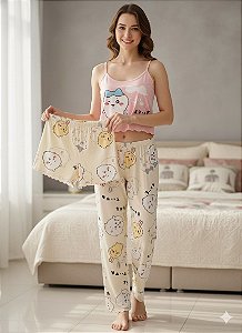 Trio de Pijamas Amor – Cropped + Calça + Shorts Amarelinho