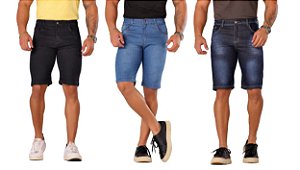 Kit 3 Bermudas Jeans Masculina Lycra Slim Premium