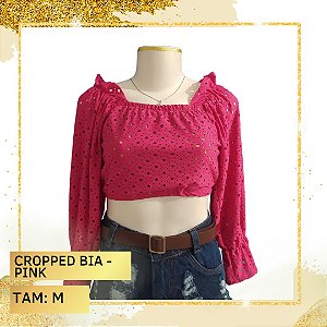 Blusa cropped de laise manga bufante