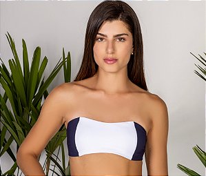Top de Biquíni Branco e Azul Marinho Malu