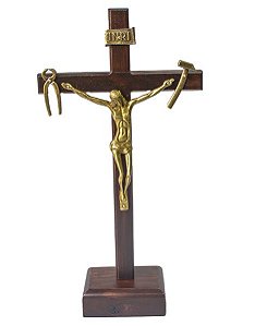 Crucifixo de madeira escura porta/mesa Nsra Salette