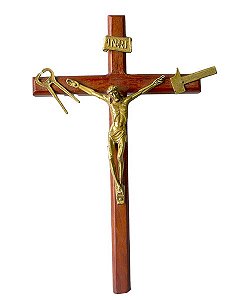 Crucifixo de madeira escura porta/ parede Nsra Salette