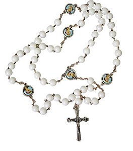 Terço Olho de Gato personalizado Nsra Salette Branco c/ medalhas