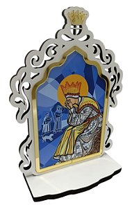 Adorno Capela em MDF Branca com foto Nsra Salette em vitral