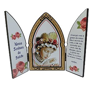 Capela c/ portas mdf cor tabaco com foto Nsra Salette fundo Branco