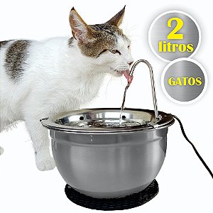 Bebedouro Fonte Inox 2 Litros com Tapete + Filtro de Carvão Ativado (BiVolt) - Gato é Vida®